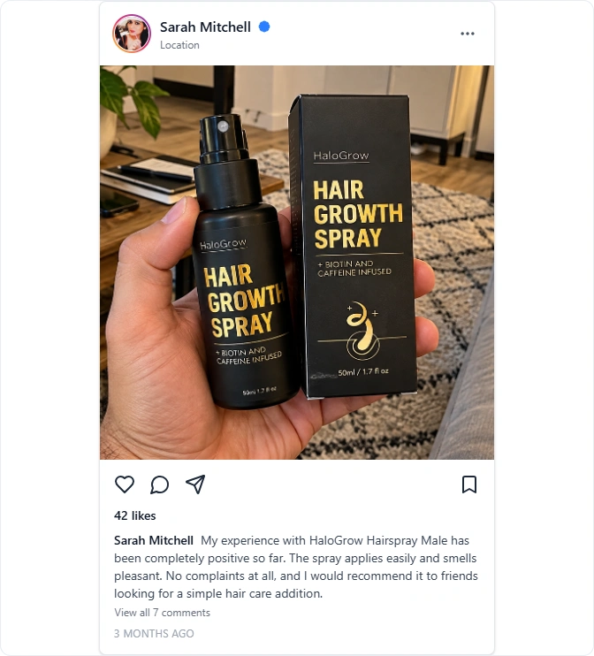HaloGrow Hairspray Male Facebook Erfahrungen