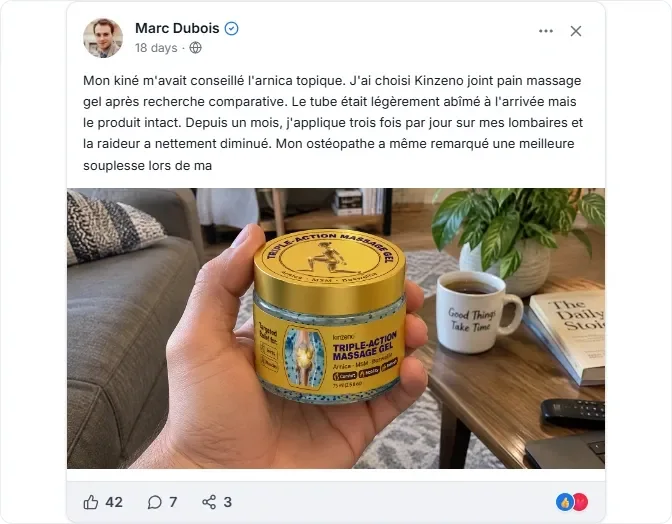 Avis Facebook Kinzeno Joint Pain Massage Gel