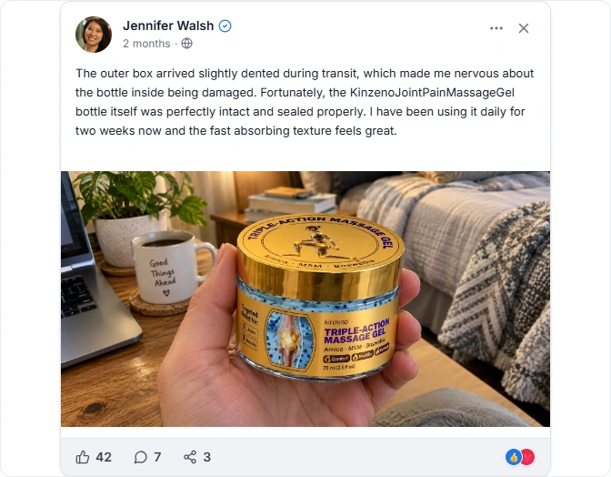Kinzeno Joint Pain Massage Gel Facebook Reviews