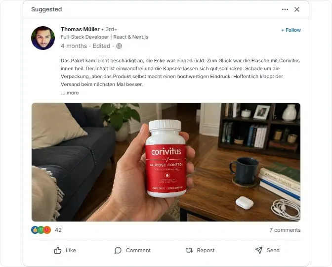 Corivitus Facebook Bewertungen