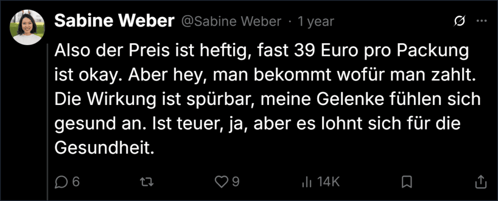 BioArtrin Twitter Bewertungen