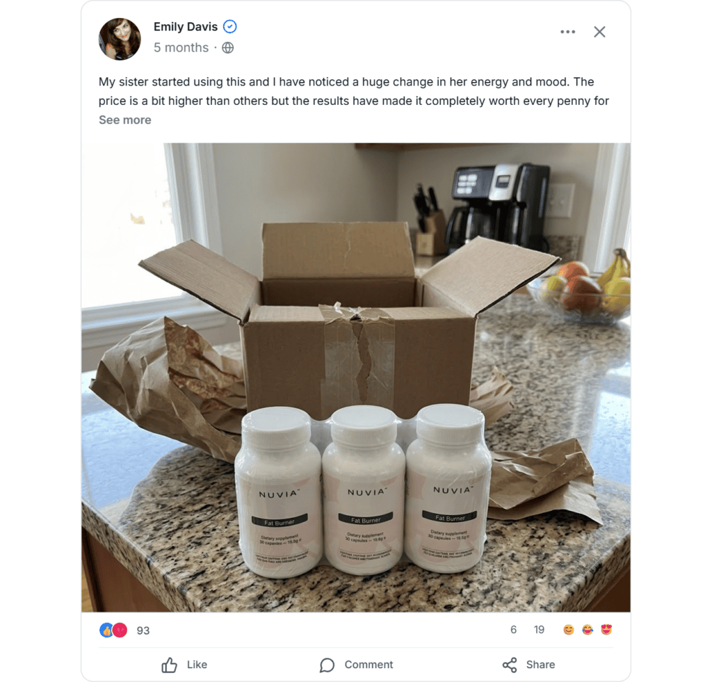 Nuvia Facebook reviews