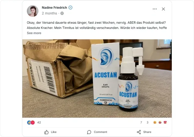 ACUSTAN drops Facebook Bewertungen