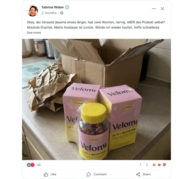 Velomi Facebook Bewertungen