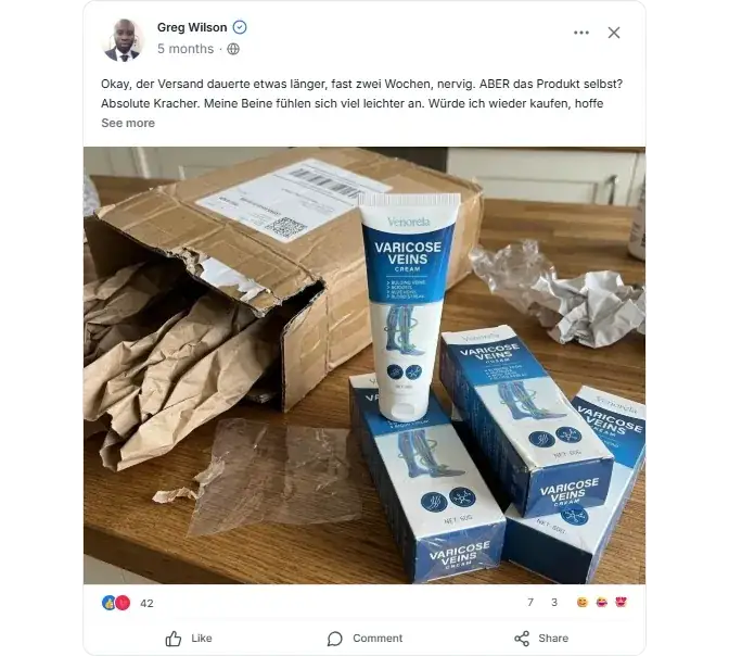 Venorela Varicose Veins Facebook Bewertungen