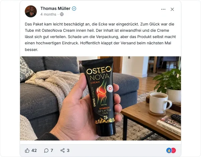 OsteoNova Cream Facebook Bewertungen