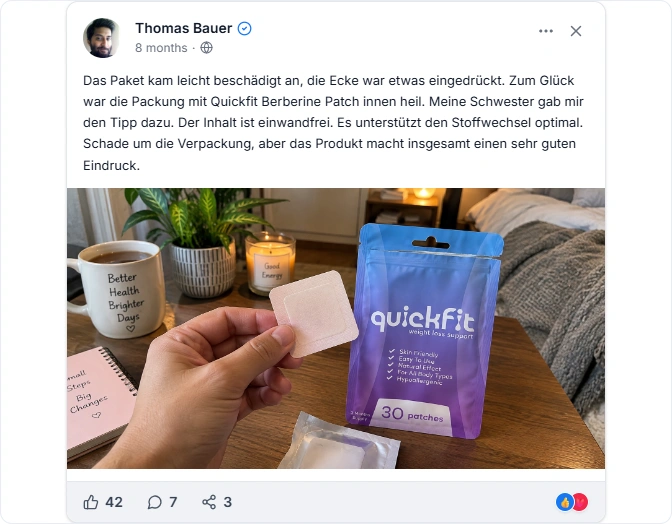 Quickfit Berberine Patch Facebook Bewertungen