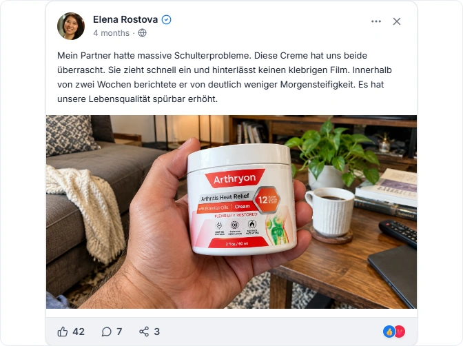 Arthryon Heat Relief Cream Facebook Bewertungen
